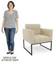 Sofá Namoradeira e 2 Poltronas Base Industrial Preto Ana Suede Bege -
