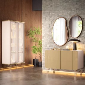Conjunto Decorativo 1 Cristaleira e 1 Buffet Texas/Bambino Off White/Champagne G26 - Gran Belo