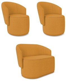 Namoradeira e 2 Poltronas Orgânica para Sala Malu Bouclê M11 - D'Rossi - Mostarda