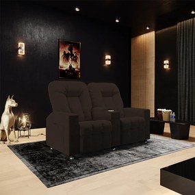 Poltrona Reclinável 2 Lugares para Sala de Cinema Pequim Veludo Marrom G23 - Gran Belo