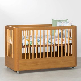 Berço Mini Cama Boom Slim 2 em 1 com Rodízios - Savana Fosco - Berço Mini Cama Boom Slim com Rodízios - Savana Fosco