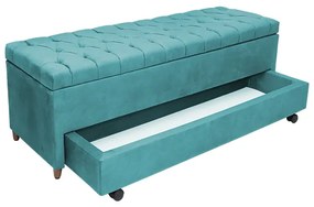 Calçadeira Baú com Sapateira Casal 140cm Paris Capitonê Suede Turquesa - Sheep Estofados - Água