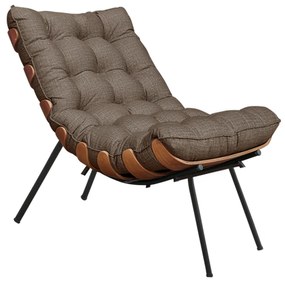 Poltrona Decorativa Sala de Estar Abel Base de Madeira Preto Linho Marrom G41 - Gran Belo