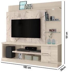 Estante de TV 55 Pol 182cm Sala de Estar Elaris Calacata/Off White M20 - D'Rossi