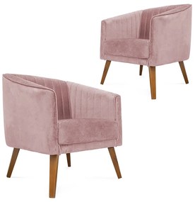 Kit 2 Poltronas Decorativas Dalia Pés de Madeira Veludo Rosa - Sheep Estofados - Rosa