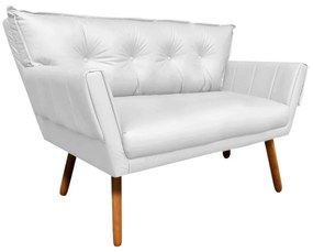 Kit 01 Namoradeira e 01 Poltrona Giratória Anitta Corino Base Madeira MA30 D'Rossi - Branco