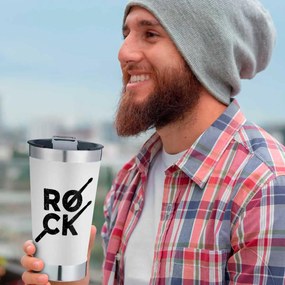 Copo Térmico Rock Baquetas Branco Com Tampa e Abridor Chopp