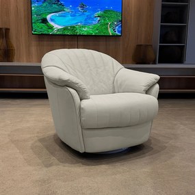 Poltrona Sala de Estar com Balanço Mars Base Giratória U270 Couro Bege Claro G49 - Idea Relax By Natuzzi Group