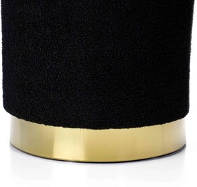 Puff Decorativo Redondo Tayla em Bouclê Preto com Detalhe Dourado na Base 40 cm - D'Rossi