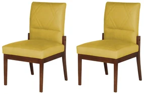 Conjunto 2 Cadeiras De Jantar Aurora Base Madeira Maciça Estofada Suede Amarelo
