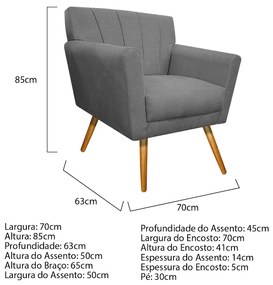 Poltrona Laura Pés Palito Mel Suede Cinza - ADJ Decor