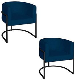 Poltrona Base Industrial Preto Kit 2 Lety Veludo - Azul Marinho