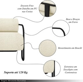 Kit 2 Poltronas Decorativas Sala de Estar Polatsk Base Industrial de Ferro Bouclê Off White G33 - Gran Belo