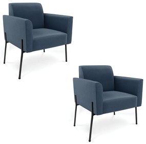 Poltrona Pé de Ferro Preto para Sala Kit 2 Marisa Suede D03 - D'Rossi - Azul Marinho