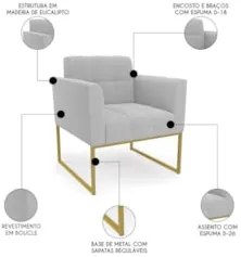 Namoradeira e Poltrona Industrial Dourado Ana Bouclé Cinza - Ibiza