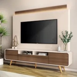 Estante Painel de TV 85 Pol 220cm Nobre Castanho/Off White - HB Móveis