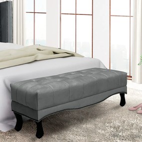 Puff Recamier Retrô Luis Xv Captonê Quarto Vicenza 140cm Veludo Cinza S04 - D'Rossi