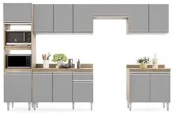Cozinha Modulada 6 Módulos Composição 8 Castanho/Cinza - Lumil Móveis