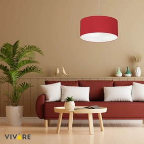 Lustre Pendente Cilíndrico Md-4100 Cúpula em Tecido 50x25cm Bordo - Bivolt