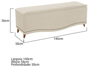 Calçadeira Estofada Yasmim 140 cm Casal Suede Bege - ADJ Decor