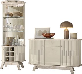 Conjunto Buffet com Cristaleira Robert/Deker Iluminação Led Gavetas MDP Calacata/OffWhite G97 - Gran Belo