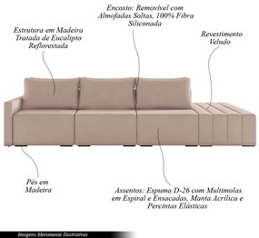 Sofá Ilha Modulado Milos 342cm Puff Lateral Veludo Rosê G33 - Gran Belo