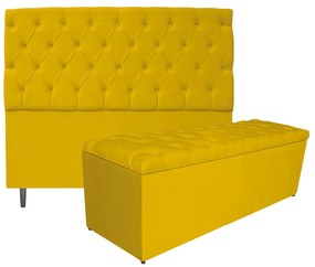 Kit Cabeceira e Calçadeira Liverpool 160 cm Queen Size Suede Amarelo - ADJ Decor