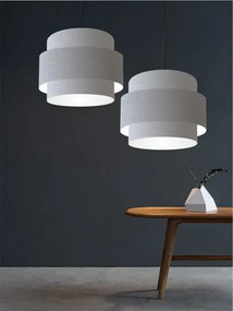 Lustre Pendente Cilíndrico Md-4384 Cúpula em Tecido Rustico Cinza Tam 50cm