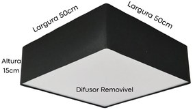 Plafon Quadrado Md-3002 Cúpula em Tecido 50x50x15cm Preto - Bivolt