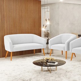 Sofá Namoradeira e Poltrona Pé Palito Castanho Stella Bouclê Off White D03 - D'Rossi