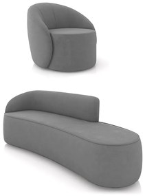 Sofá 4 Lugares Orgânico 220cm Morgan e Poltrona Lua Suede D03 - D'Rossi - Grafite