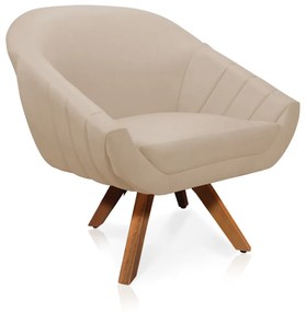 Kit 01 Namoradeira 02 Lugares e 01 Poltrona Giratória Giovana Suede Bege Base Madeira MM30 - D'Rossi
