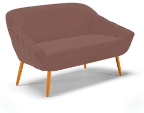 Kit 01 Namoradeira 02 Lugares e 02 Poltronas Giovana Veludo Rosê Pés Palito Castanho - D'Rossi