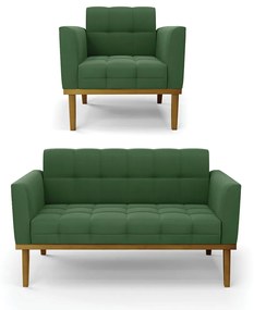 Namoradeira com Poltrona Base de Madeira Castanho Elisa Suede D03 - D'Rossi - Verde