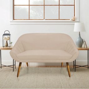 Kit 01 Namoradeira 02 Lugares e 01 Poltrona Giratória Giovana Suede Bege Base Madeira MM30 - D'Rossi