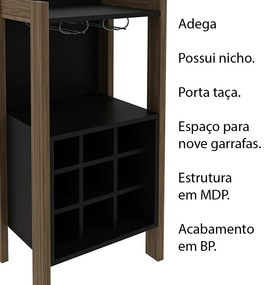 Adega Bar para Sala de Estar Decorativa AZ1032 MDP Nogal/Preto G69 - Gran Belo
