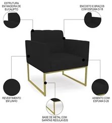 Sofá Namoradeira e 1 Poltrona Base Industrial Dourado Ana Linho Preto