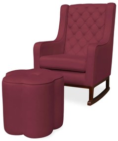 Kit Poltrona Amamentação Balanço Maju com Puff Flor Veludo - Bordô
