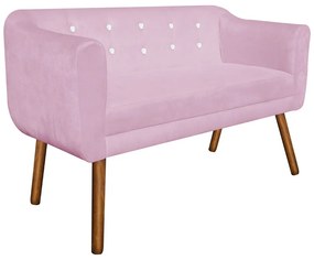 Kit 01 Namoradeira 02 Lugares e 02 Poltronas Julia Suede Rosa Bebê com Strass Pés Palito Castanho D'Rossi