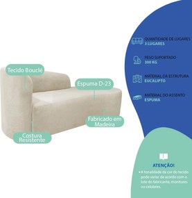 Kit Divã Recamier Orgânico França 200cm Lado Direito e 2 Poltronas Amore Bouclé