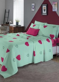 Jogo de Cama Coração Verde Solteiro 3 Peças