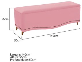 Calçadeira Estofada Yasmim 140 cm Casal Suede Rosa Bebê - ADJ Decor