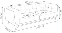 Sofá Living Decorativo 3 Lugares 240cm Bellart Z32 Boucle Bege/Sintéti