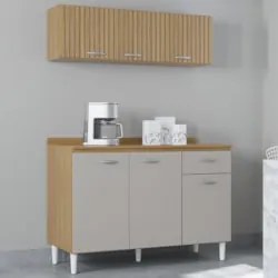 Armário e Balcão com Tampo 120cm Classic Ripado Damasco/Off Z46 - Mpoz