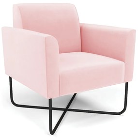 Poltrona Base X Industrial Preto Marisa Suede Rosa Bebê D03 - D'Rossi