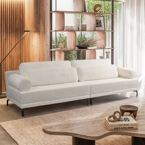 Sofá 3 Lugares Living 254cm Pé Ferro Romeu Bouclê K01 - D'Rossi - Off White
