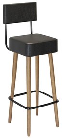 Banqueta Alta Cozinha 70cm Encosto Pé Madeira Barcelona PU Preto S02 - D'Rossi