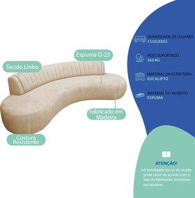 Divã Recamier Celeste Curvo Sala Estar Luxo 180cm Linho