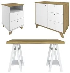 Conjunto Escritório Home Office 3 Peças Darte A06 Olmo/Branco - Mpozen