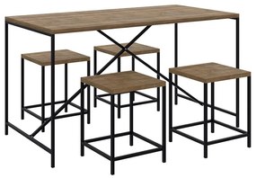 Conjunto Mesa de Jantar com 04 Banquetas Baixa Steel Quadra Estilo Industrial Vermont e Pés Metálico Preto - D'Rossi